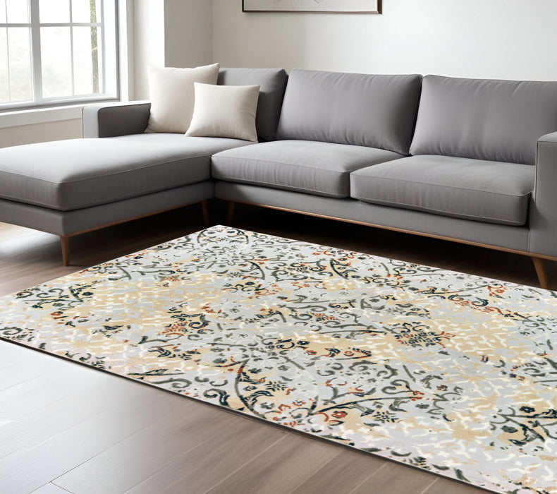 6.6' x 9.5' Abstract Power Loom Stain Resistant Area Rug - Grey And Gold