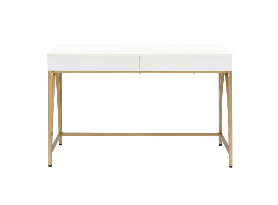 50" Wood And Steel Vanity Table With Two Drawers - Gold And White