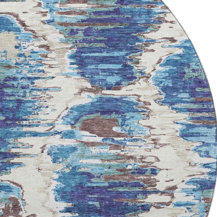8' Diamond Washable Round Rug With UV Protection - Blue