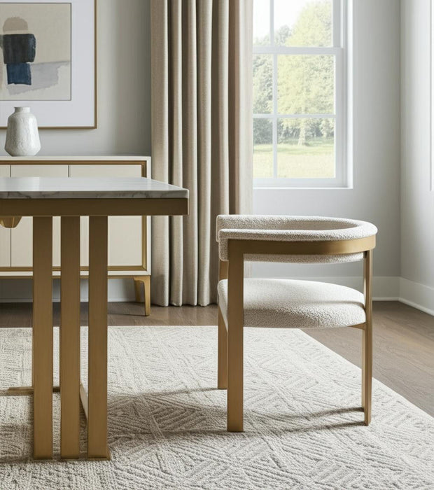 Upholstered Velvet Slat Back Dining Arm Chair - Beige