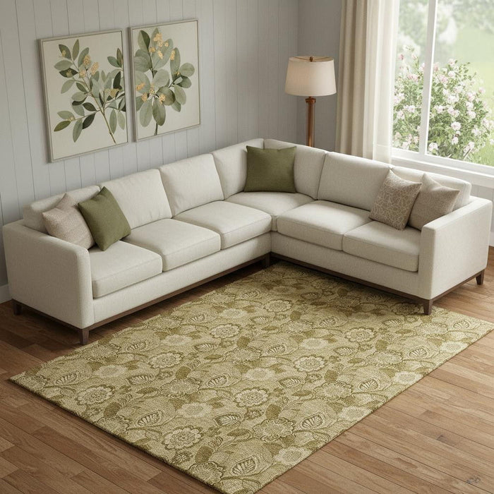 10' X 14' Floral Washable Area Rug With UV Protection (708796) - Coffee / Beige