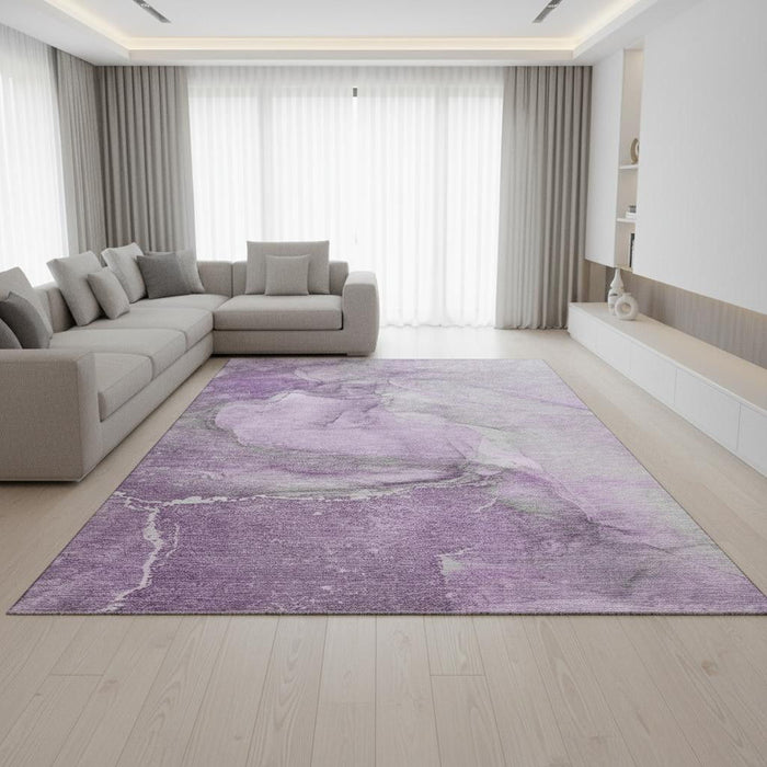 10' X 14' Abstract Washable Area Rug With UV Protection (647410) - Lilac / Ivory