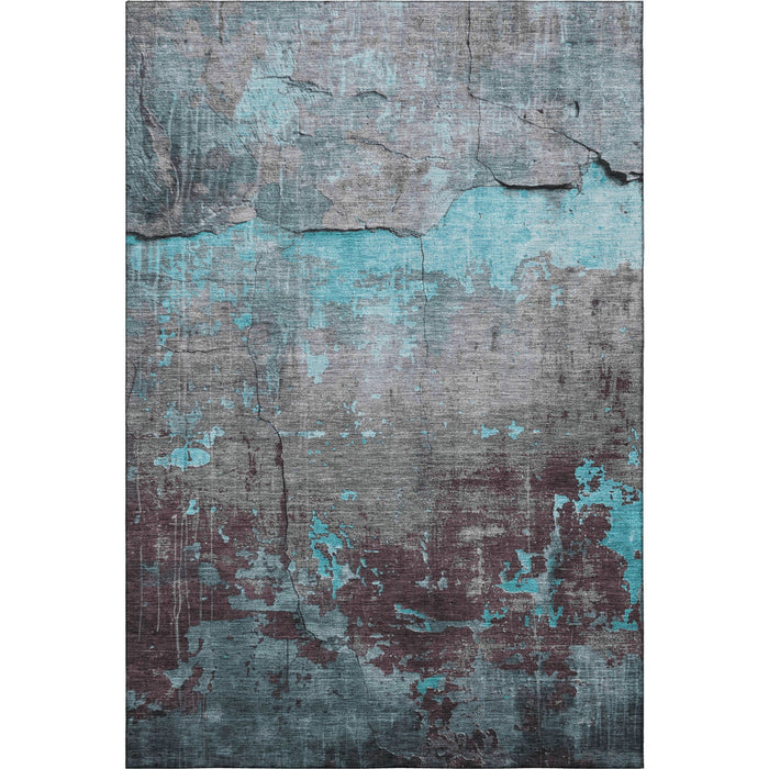 10' X 14' Abstract Washable Area Rug With UV Protection (701171) - Teal / Gray / Silver