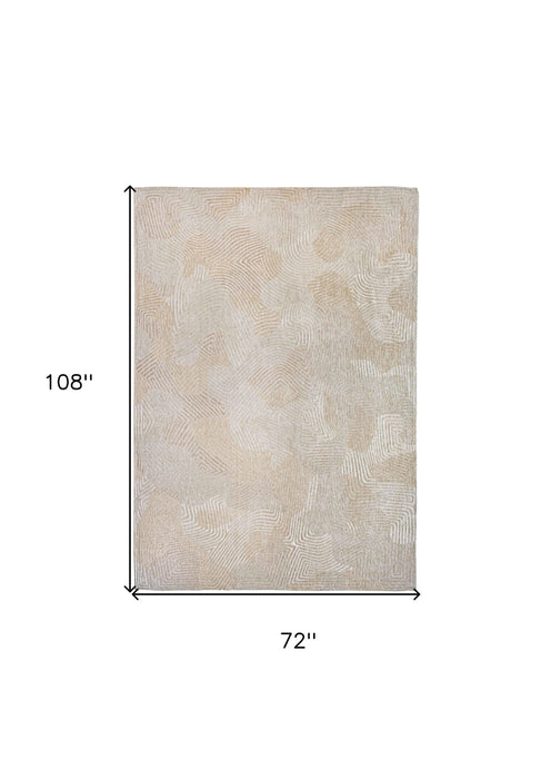 7' x 9' Abstract Non Skid Area Rug - Beige And White