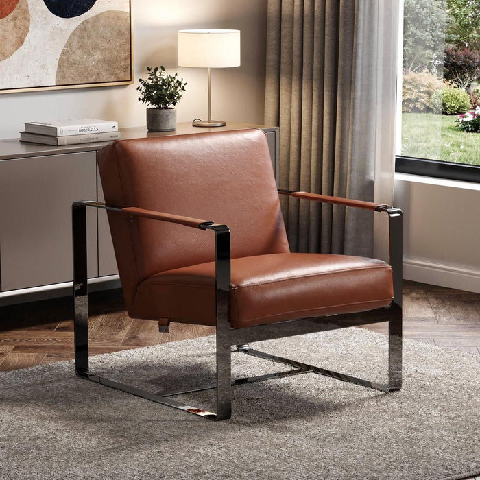 Genuine Leather Arm Chair - Camel And Black