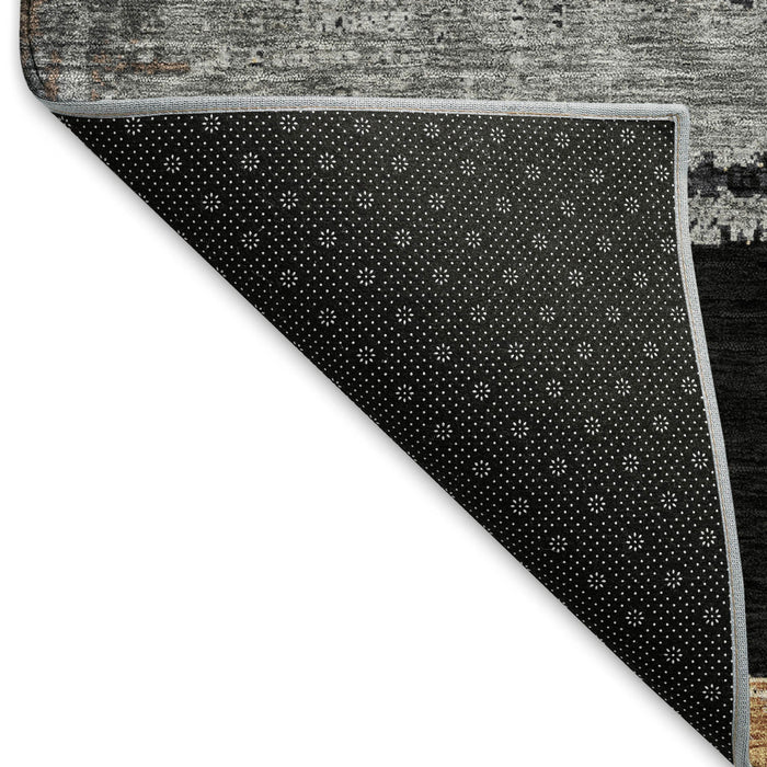 10' X 14' Striped Washable Area Rug With UV Protection (696482) - Black / Copper / Gold