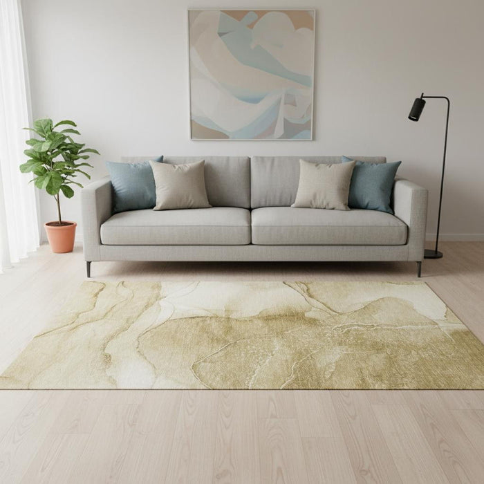 5' X 8' Abstract Washable Area Rug With UV Protection (646848) - Beige / Ivory