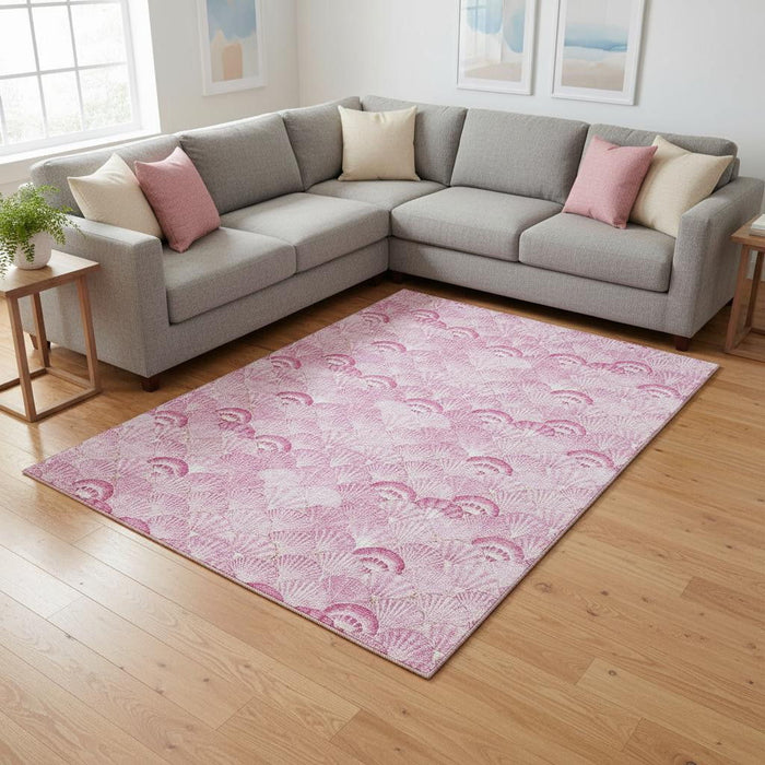 8' X 10' Geometric Washable Area Rug With UV Protection (645718) - Pink / Ivory
