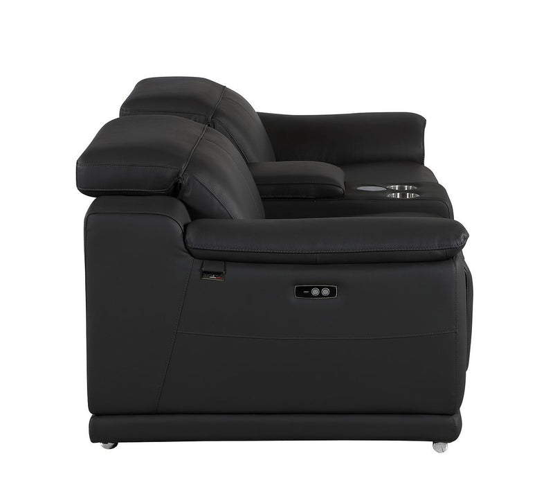 Italian Leather Power Reclining Loveseat With Storage (720570) - Black / Silver