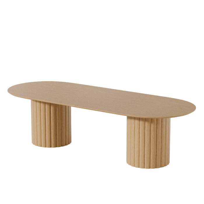 86" Wood Double Pedestal Base Oval Dining Table - Natural / Light Brown
