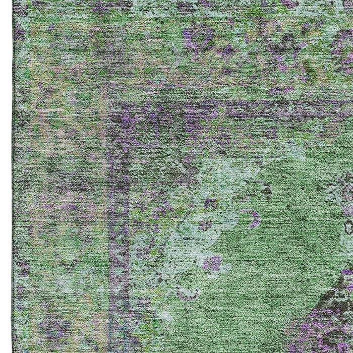 10' X 14' Medallion Washable Area Rug With UV Protection (714847) - Lime Green / Purple