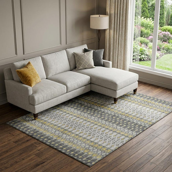8' X 10' Tribal Distressed Washable Area Rug With UV Protection (643813) - Gray / Gold