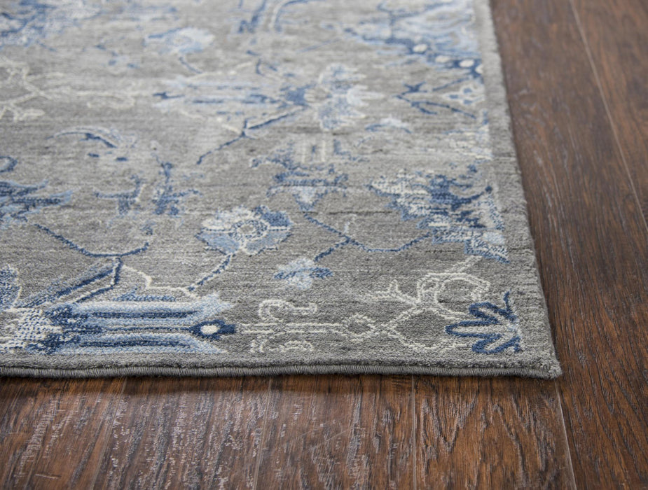 8' X 10' New Zealand Lambs Wool Floral Hand Carved Handmade Area Rug (747498) - Dark Gray / Blue / Light Gray