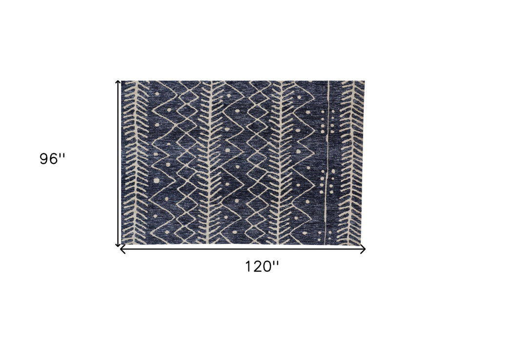 8' x 10' Striped Stain Resistant Area Rug - Blue And Ivory