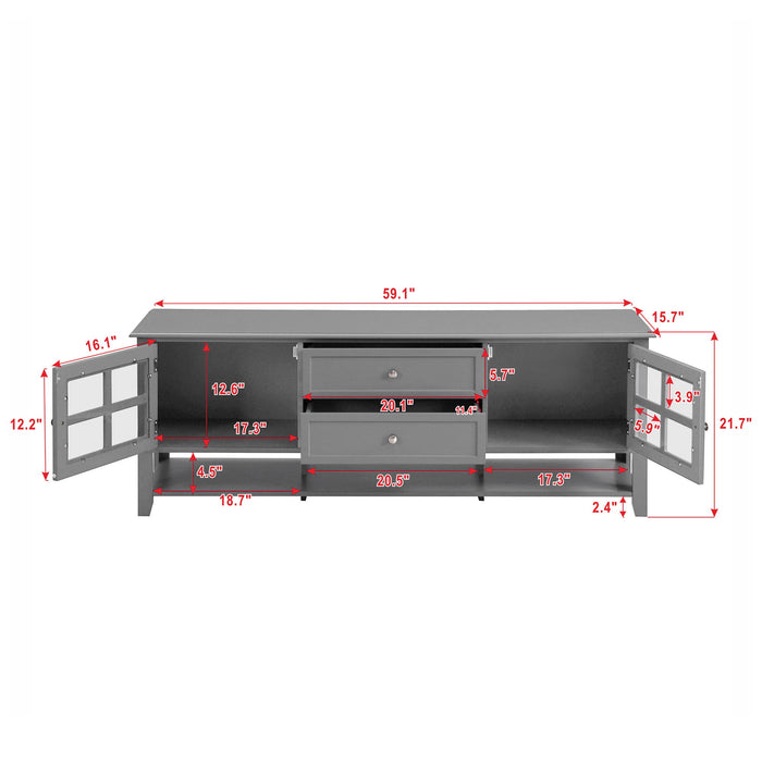 Giga TV stand with dual drawers and hidden storage, soft-closing doors, sleek panel design, perfect for modern entertainment setups.