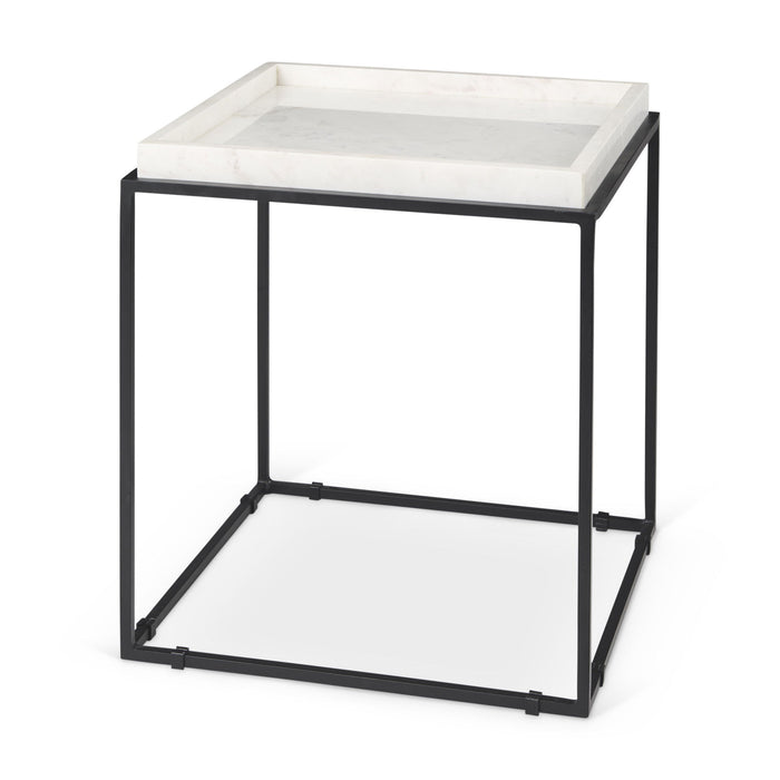20" Marble And Metal Square Frame End Table - Black