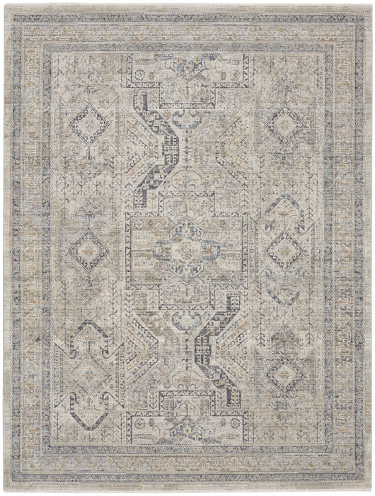 10' X 14' Medallion Distressed Area Rug With Fringe (546450) - Ivory / Gray