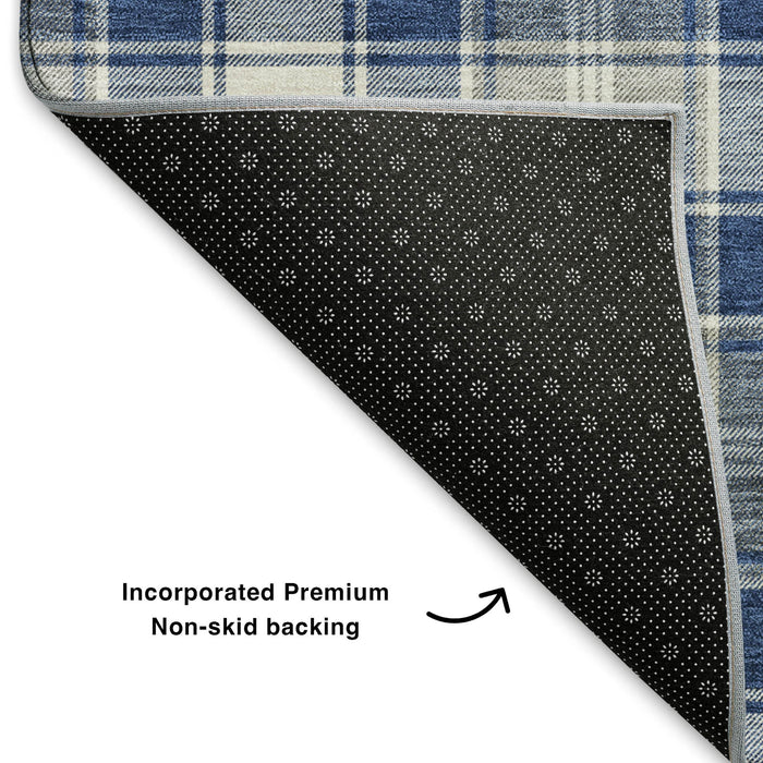 10' X 14' Abstract Geometric Washable Area Rug With UV Protection (701894) - Navy Blue / Ivory / Gray