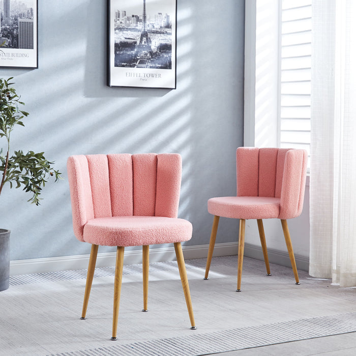 Set of 2 Giga modern dining chairs with wood-colored iron tube legs, cushioned seats, and comfortable backrests.