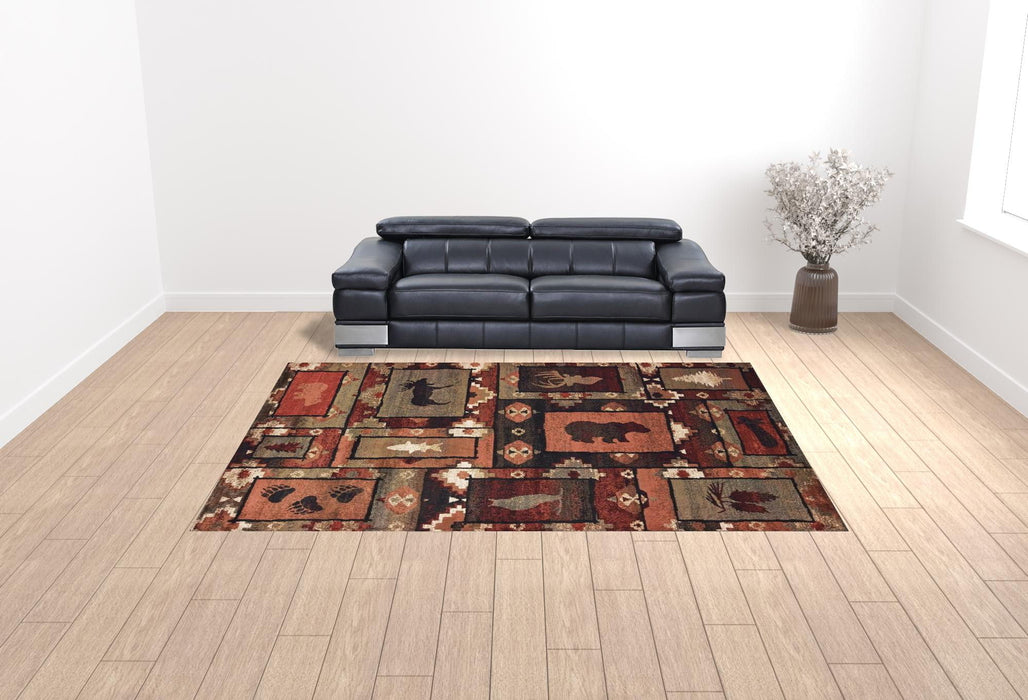 10' x 13' Southwestern Power Loom Stain Resistant Area Rug - Brown Rust Berry Sage Green Gold And Ivory