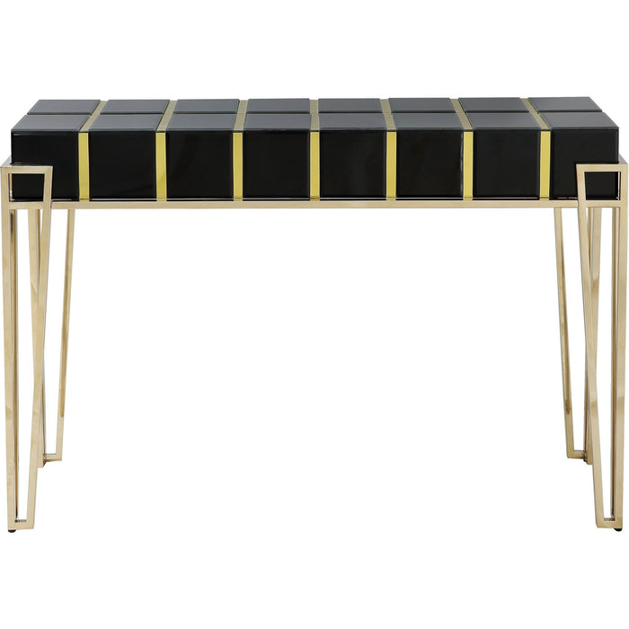 Mirrored Glass Console Table - Black And Gold