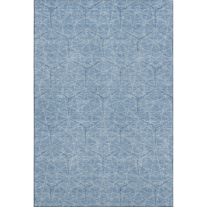 10' X 14' Geometric Washable Area Rug With UV Protection (677861) - Denim Blue / Ivory