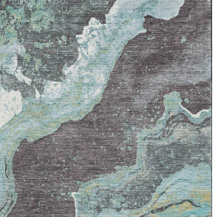 10' X 14' Abstract Washable Area Rug With UV Protection (707725) - Teal / Gray / Ivory