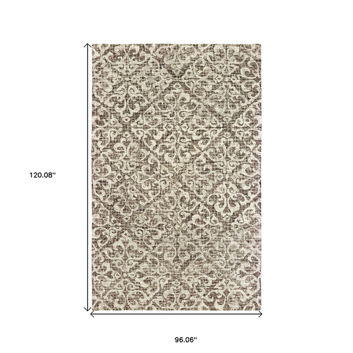 8' X 10' Wool Floral Hand Tufted Area Rug - Brown And Ivory