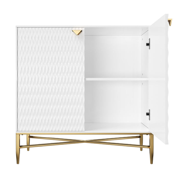 Wood Accent Cabinet With Two Doors - White / Gold