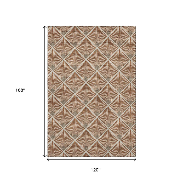 10' X 14' Abstract Geometric Washable Area Rug With UV Protection (672713) - Rust / Beige