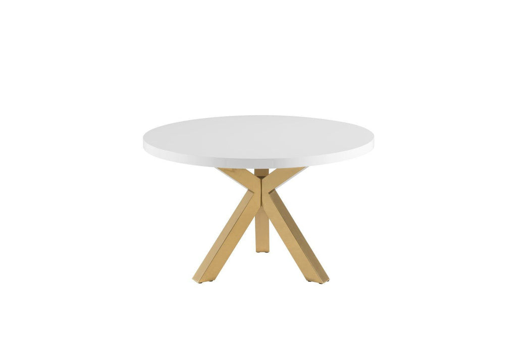 48" Wood And Metal Cross Leg Base Round Top Dining Table - White