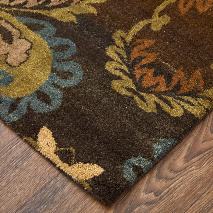 5' X 8' Wool Floral Hand Knotted Area Rug (744137) - Brown / Tan / Green