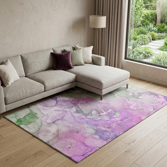9' X 12' Abstract Washable Area Rug With UV Protection (646499) - Purple / Green / Pink