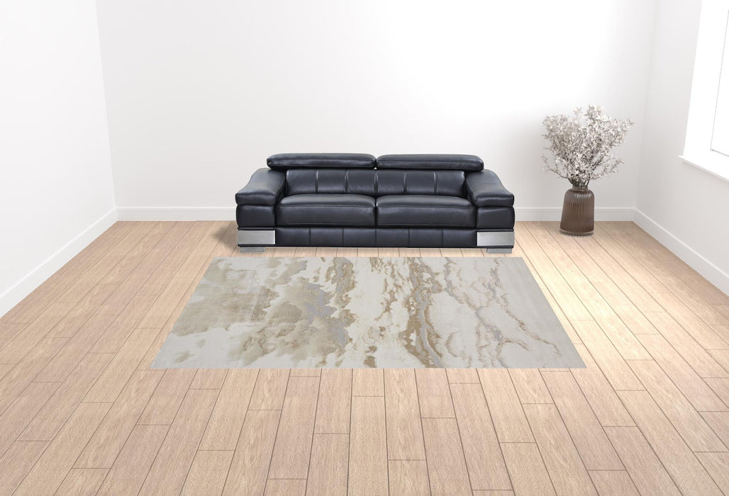 9' x 12' Abstract Polyester Area Rug - Ivory Tan And Gray
