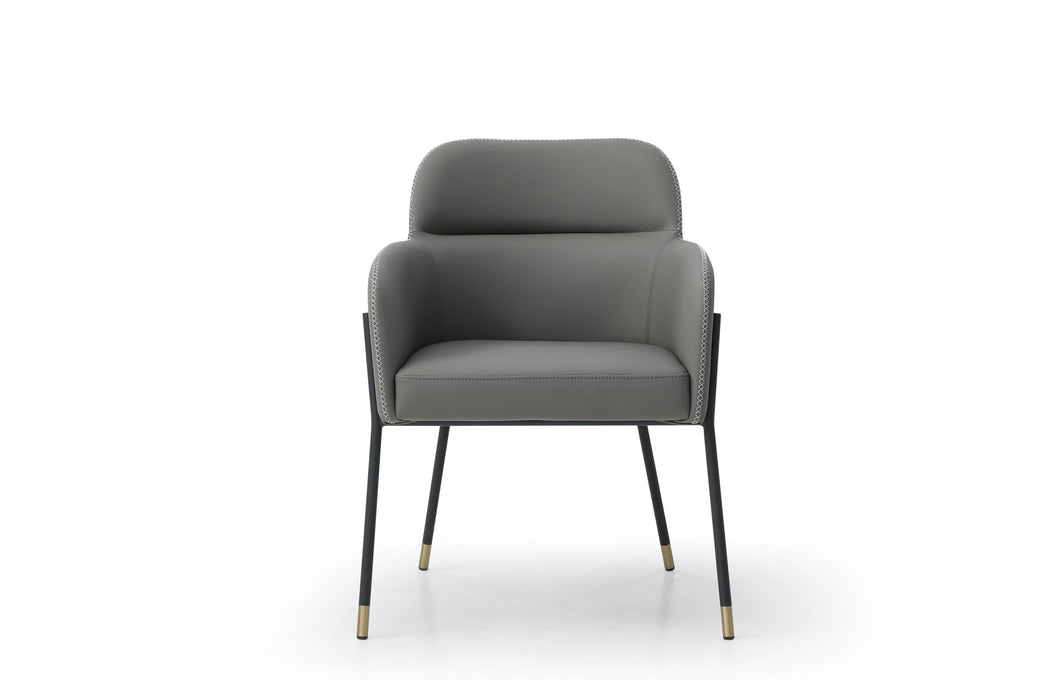 Faux Leather Upholstered Dining Arm Chair - Dark Gray / Black