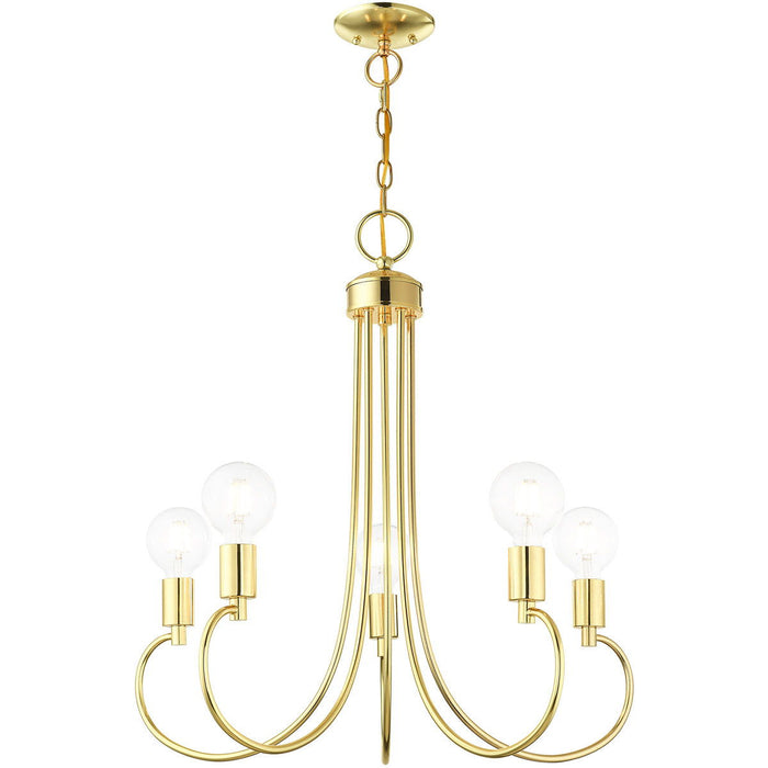 26" Five Light Dimmable Chandelier With Shades - Brass
