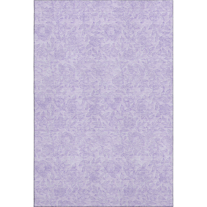 8' X 10' Floral Washable Area Rug With UV Protection - Lilac And Ivory