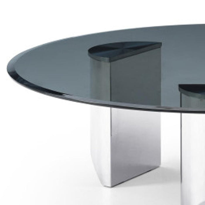 Glass Stainless Steel Round Coffee Table - Black / Silver