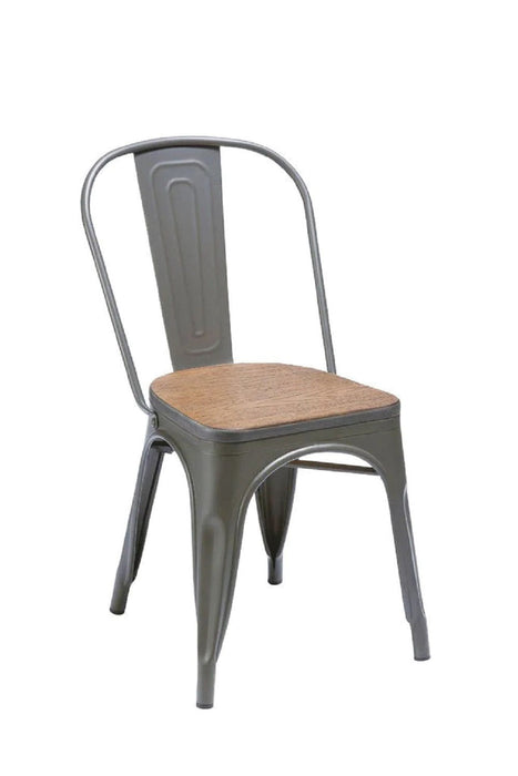 Solid Wood Open Back Dining Side Chairs (Set of 4) - Brown / Gray