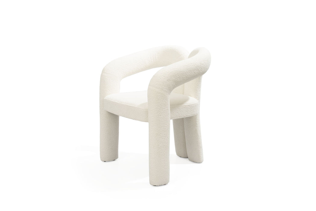 Boucle Partially Open Back Dining Arm Chair - White