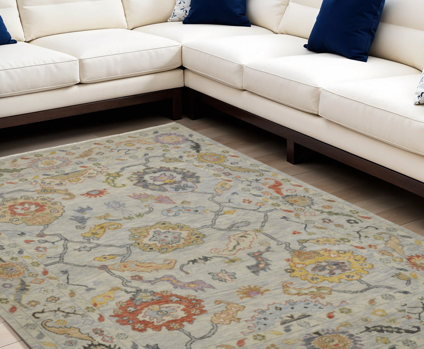 12' X 15' Wool Oriental Hand Knotted Area Rug With Fringe - Gray And Yellow