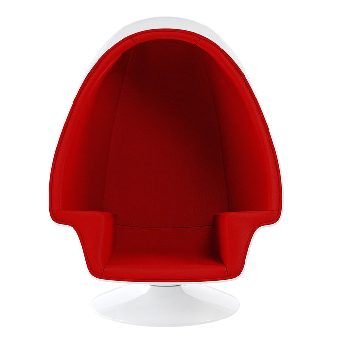 Red and white 38-inch fiberglass and wool swivel egg chair with matching ottoman by HomeRoots, stationary style.