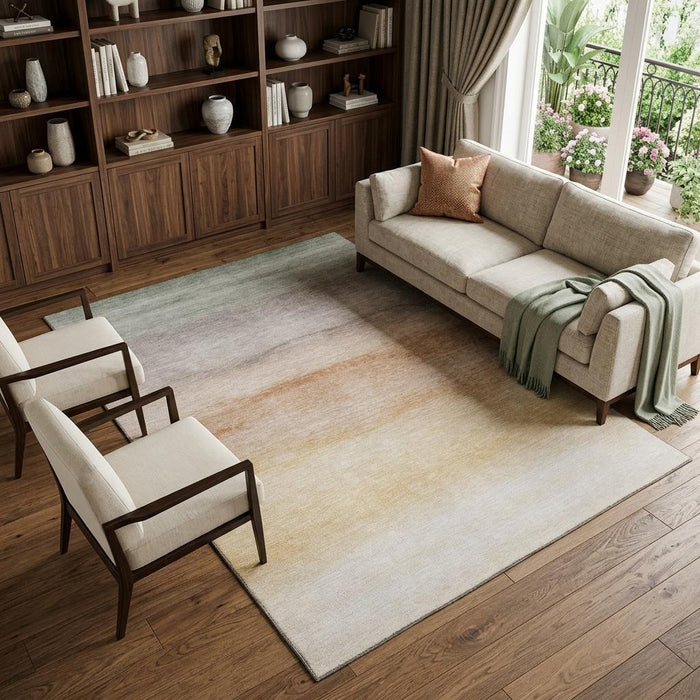 10' X 14' Striped Washable Area Rug With UV Protection (692541) - Coral / Ivory / Gray