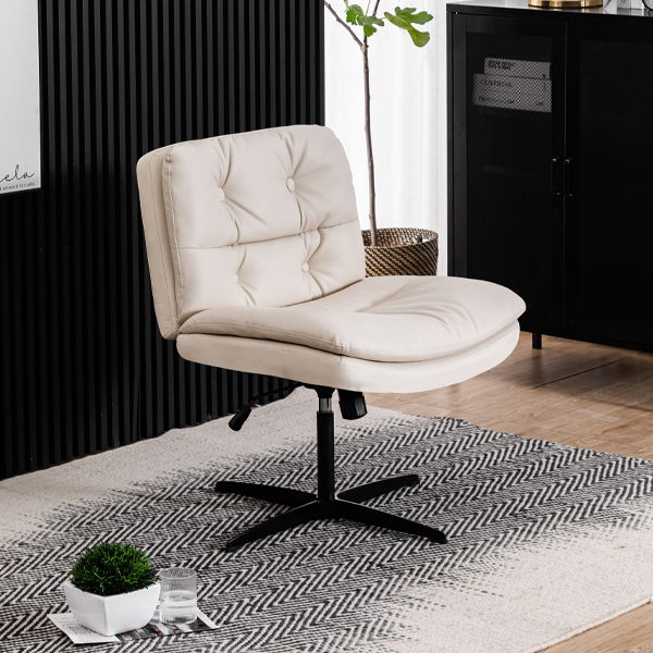 Giga beige armless swivel home office desk chair with no wheels, showcasing a comfortable minimalist design.