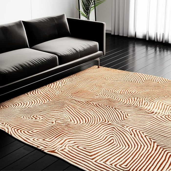 6' X 8' Geometric Washable Area Rug With UV Protection (609923) - Beige / Orange / Brown