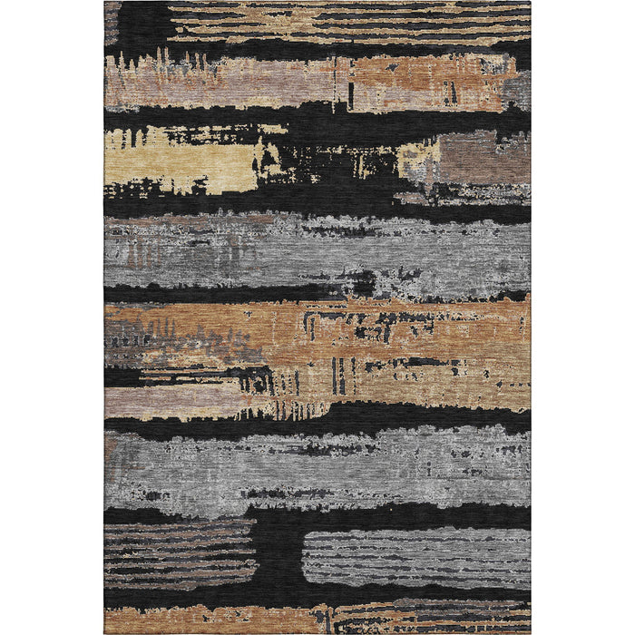 10' X 14' Striped Washable Area Rug With UV Protection (696482) - Black / Copper / Gold