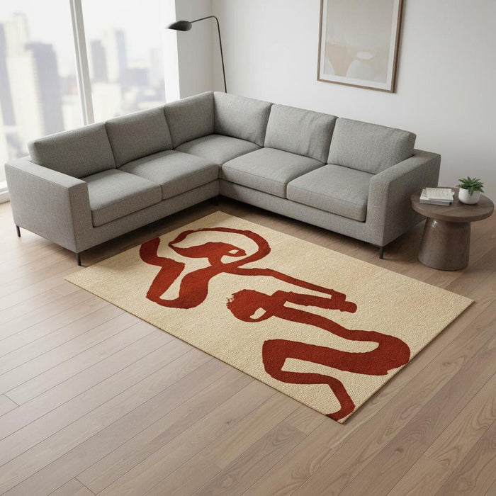 8' X 11' Abstract Washable Area Rug With UV Protection (610004) - Beige / Red