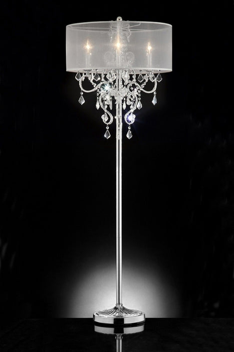 Steel Three Light Candelabra Floor Lamp With Drum Shade - Silver White