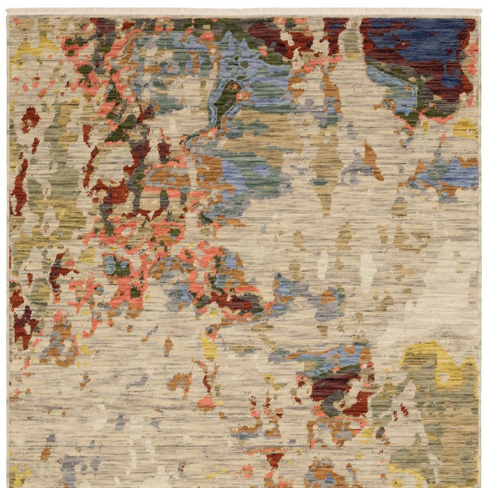8' X 11' Abstract Area Rug With Fringe - Beige / Tan