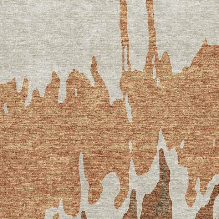 10' X 14' Abstract Washable Area Rug With UV Protection (676140) - Rust / Beige / Brown